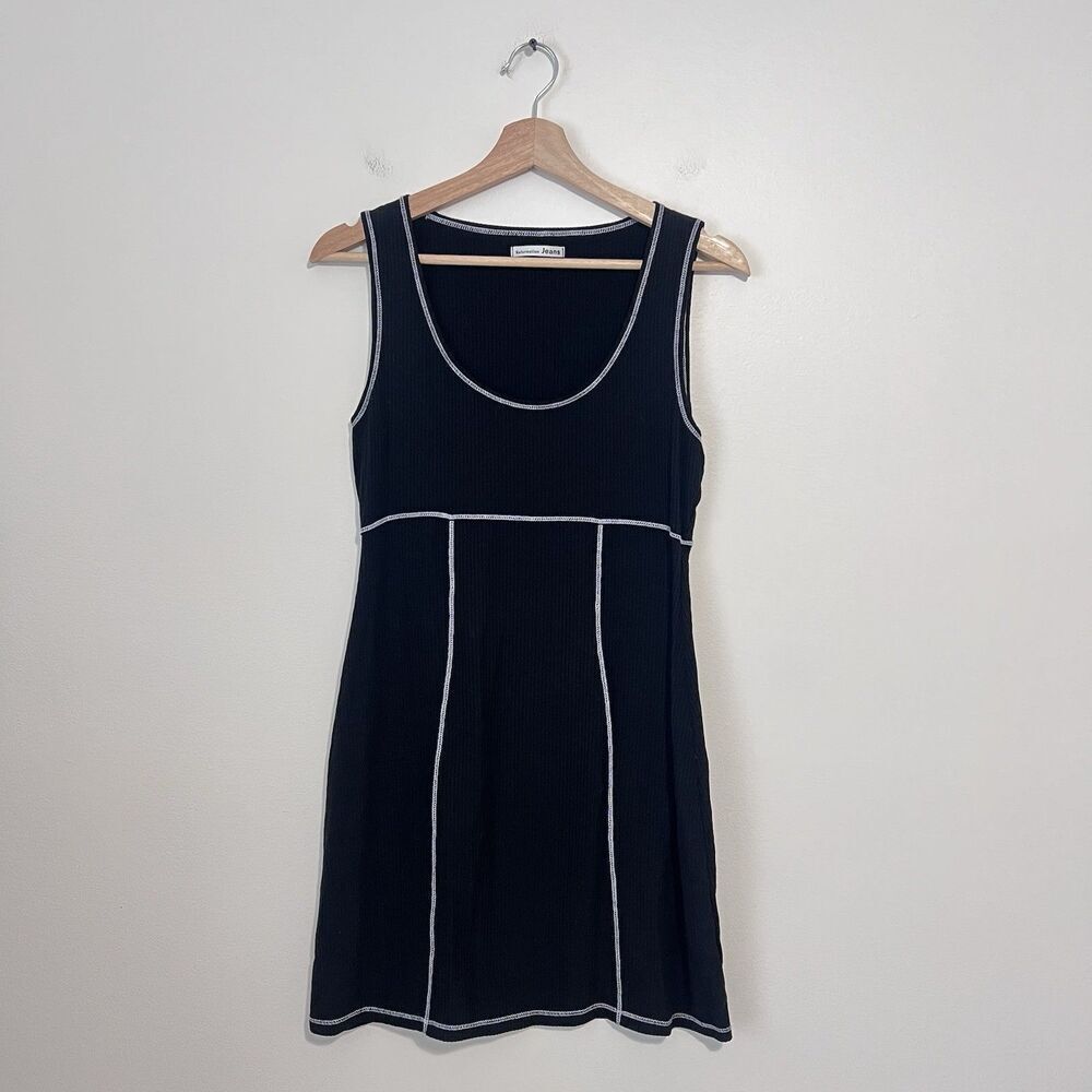 Reformation Devin Stitch Ribbed Knit Black Sleeveless Bodycon Mini Dress Size L - Picture 2 of 8
